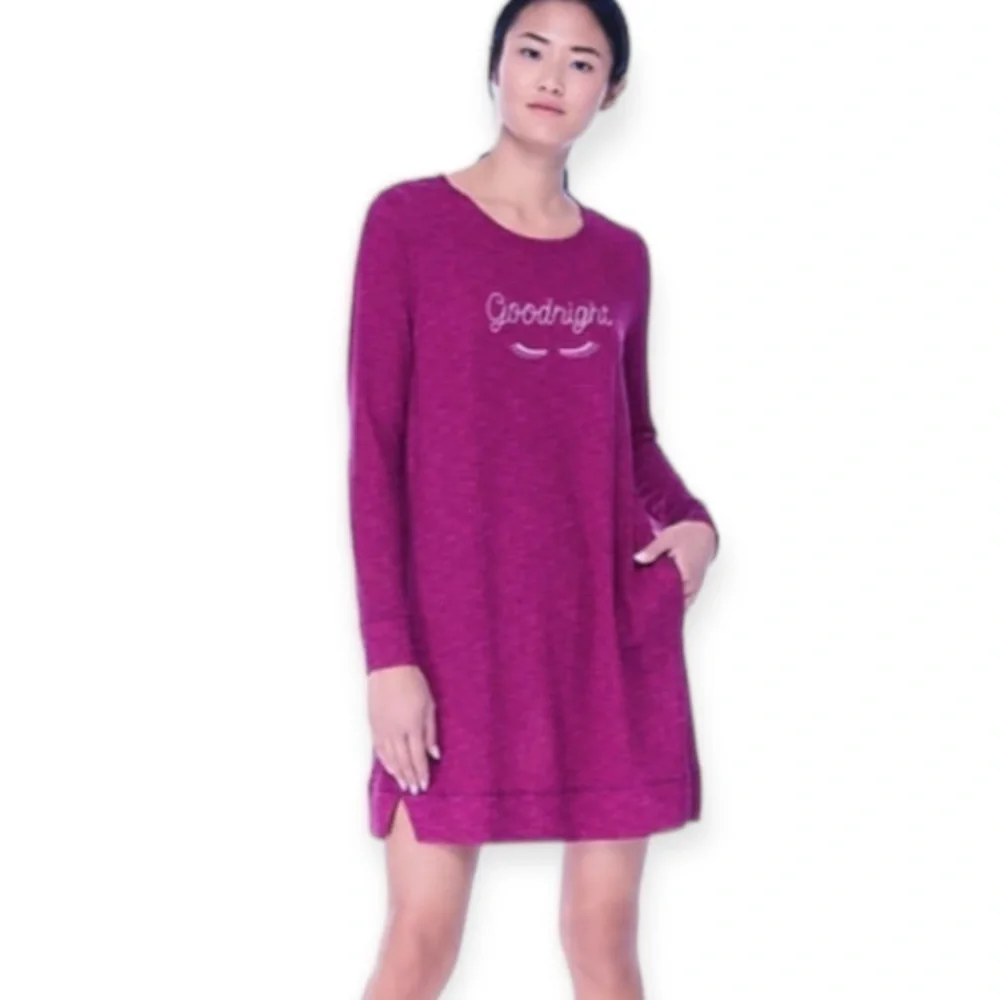 Kate Spade Goodnight Sleep Shirt Long  Sleeve Pockets Brushed Knit XL Purple
